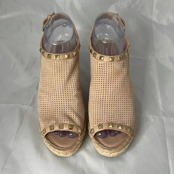 MARC FISHER Santon Tan Nude Espadrille Wedges Shoes Open Toe Gold Studded Boho 6 - Picture 5 of 12